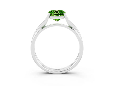 White gold Cushion Cut Peridot Solitaire Twist Band Prong Setting Ring_87