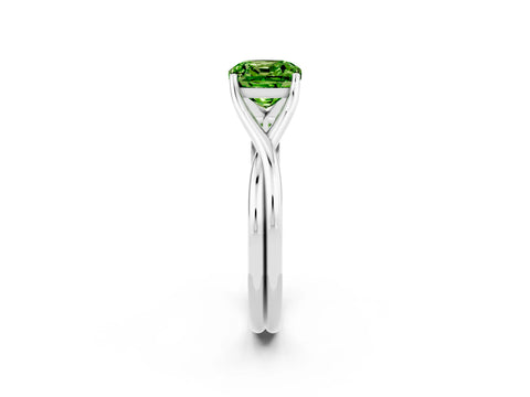 White gold Cushion Cut Peridot Solitaire Twist Band Prong Setting Ring_98