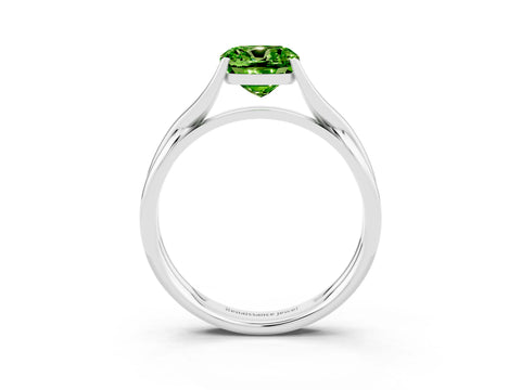 White gold Cushion Cut Peridot Solitaire Twist Band Prong Setting Ring_99