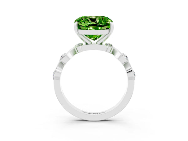 White gold Cushion Cut Peridot Solitaire Twisted Band with Round  Accents and Prong Setting