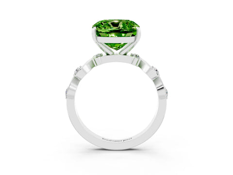 White gold Cushion Cut Peridot Solitaire Twisted Band with Round  Accents and Prong Setting_15