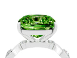 White gold Cushion Cut Peridot Solitaire Twisted Band with Round  Accents and Prong Setting_16