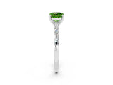 White gold Cushion Cut Peridot Solitaire with Side Baguettes and Channel Set Band_2