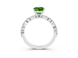 White gold Cushion Cut Peridot Solitaire with Side Stones on a Pavé Band and Four-Prong Setting_3
