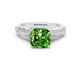 White gold Cushion Cut Peridot Split Shank Engagement Ring with Pavé Band