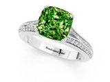 White gold Cushion Cut Peridot Split Shank Engagement Ring with Pavé Band_1