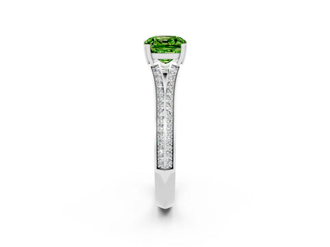 White gold Cushion Cut Peridot Split Shank Engagement Ring with Pavé Band_2