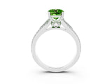 White gold Cushion Cut Peridot Split Shank Engagement Ring with Pavé Band_3