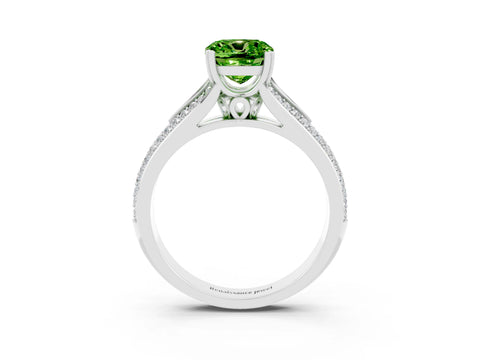 White gold Cushion Cut Peridot Split Shank Engagement Ring with Pavé Band_3