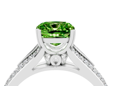 White gold Cushion Cut Peridot Split Shank Engagement Ring with Pavé Band_4