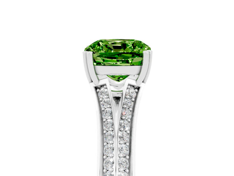 White gold Cushion Cut Peridot Split Shank Engagement Ring with Pavé Band_5