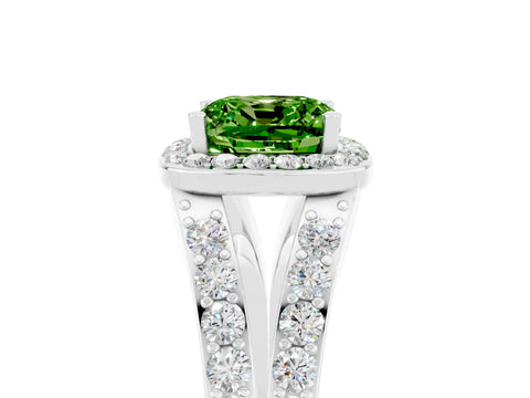White gold Cushion Cut Peridot Split Shank Halo Ring with Four-Prong Setting_41