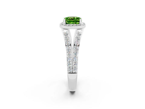 White gold Cushion Cut Peridot Split Shank Halo Ring with Four-Prong Setting_49