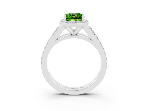 White gold Cushion Cut Peridot Split Shank Halo Ring with Four-Prong Setting_50