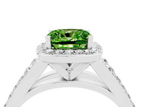 White gold Cushion Cut Peridot Split Shank Halo Ring with Four-Prong Setting_51