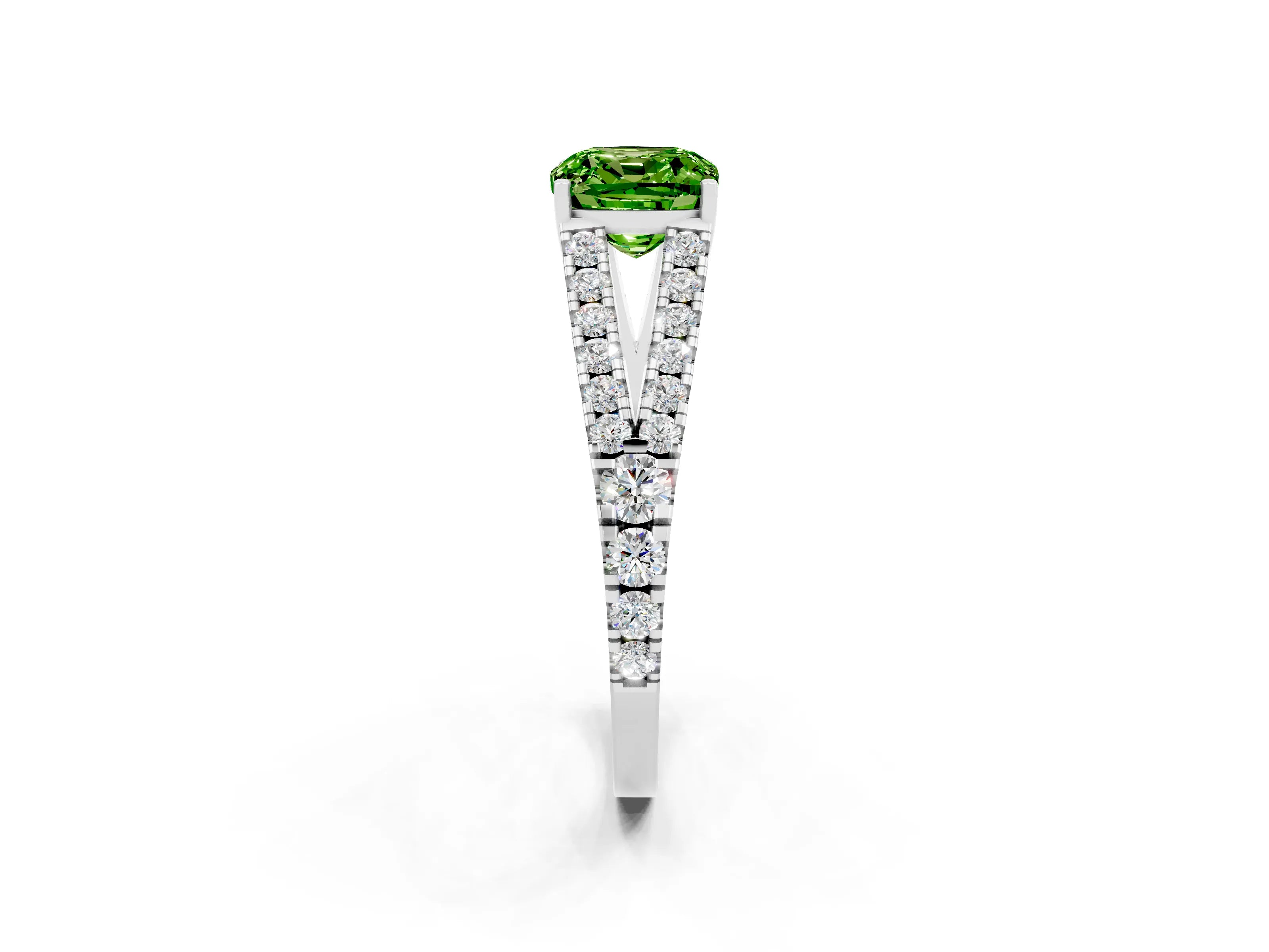 White gold Cushion Cut Peridot Split Shank Pavé Engagement Ring with Four-Prong Setting_14