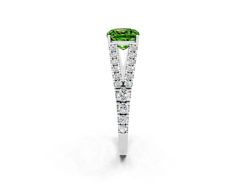 White gold Cushion Cut Peridot Split Shank Pavé Engagement Ring with Four-Prong Setting_14