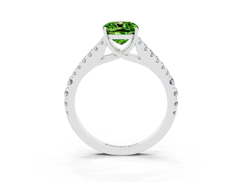 White gold Cushion Cut Peridot Split Shank Pavé Engagement Ring with Four-Prong Setting_15
