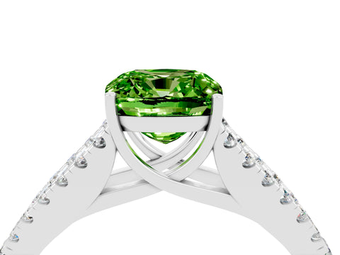White gold Cushion Cut Peridot Split Shank Pavé Engagement Ring with Four-Prong Setting_16