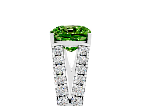 White gold Cushion Cut Peridot Split Shank Pavé Engagement Ring with Four-Prong Setting_17