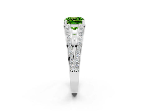 White gold Cushion Cut Peridot Split Shank Ring with Pavé Band and Four-Prong Setting_20