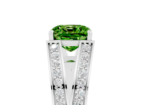 White gold Cushion Cut Peridot Split Shank Ring with Pavé Band and Four-Prong Setting_23