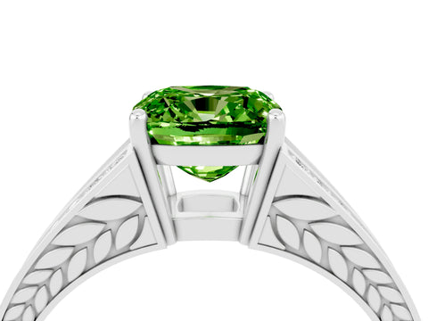 White gold Cushion Cut Peridot Split Shank Ring with Pavé Band and Four-Prong Setting_24