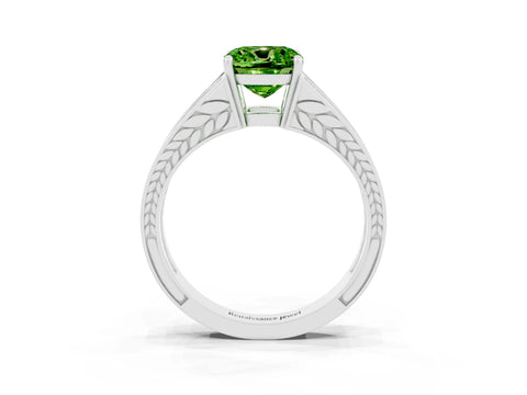 White gold Cushion Cut Peridot Split Shank Ring with Pavé Band and Four-Prong Setting_27