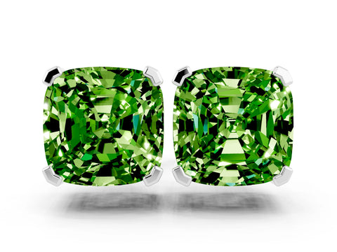 White gold Cushion Cut Peridot Stud Earrings_18