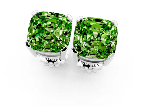 White gold Cushion Cut Peridot Stud Earrings_19
