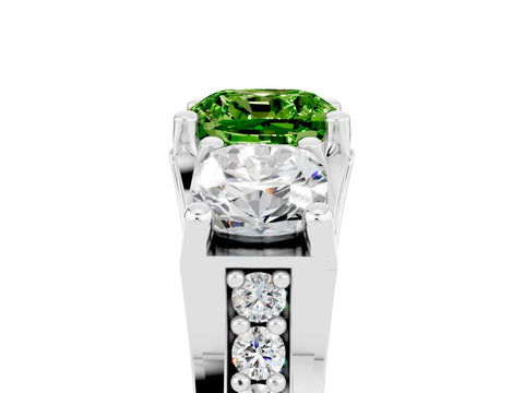 White gold Cushion Cut Peridot Three-Stone Ring with Channel Set Band and Four-Prong Setting_5