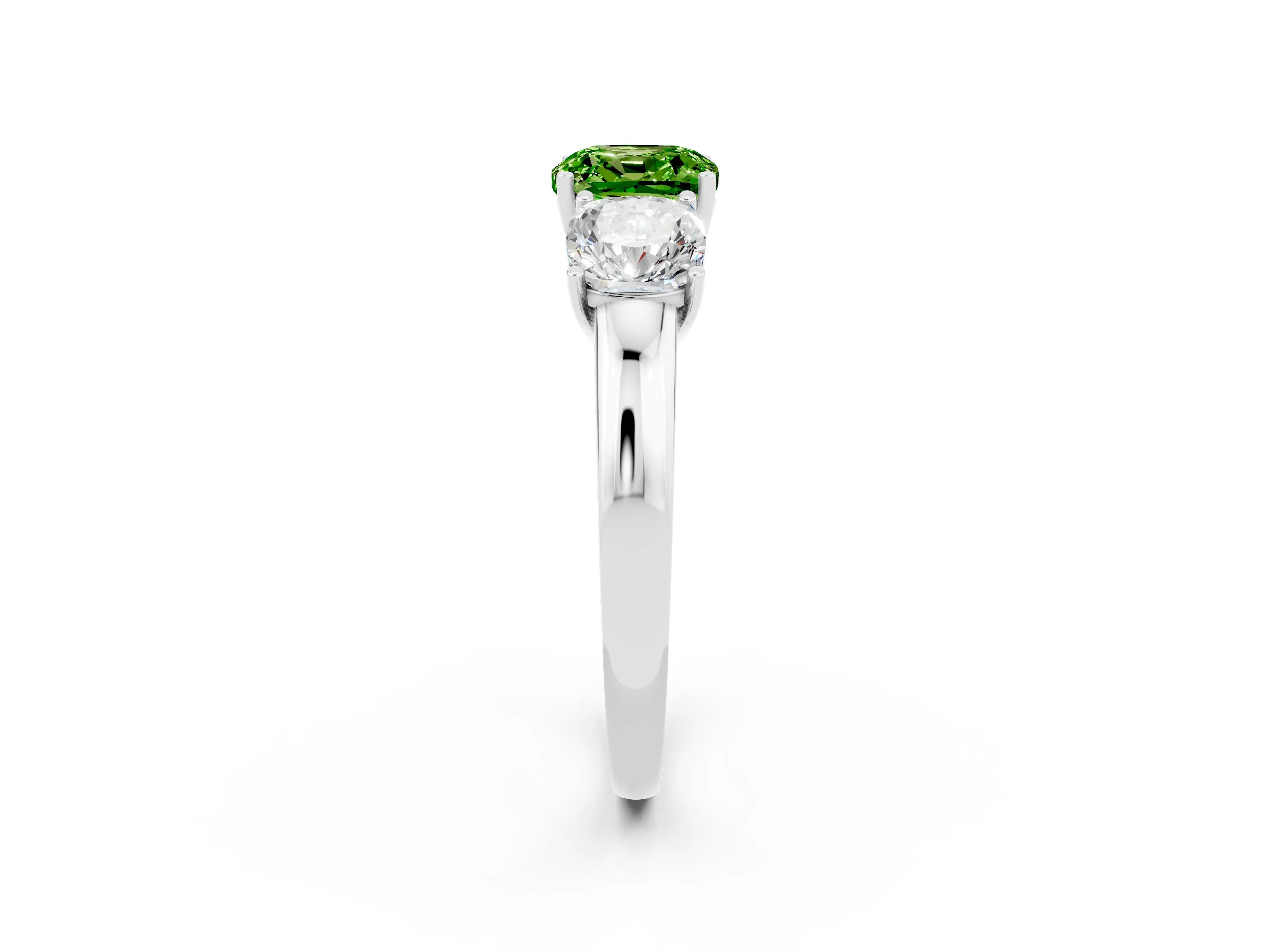 White gold Cushion Cut Peridot Three-Stone Ring with Four-Prong Setting and Classic Band_2