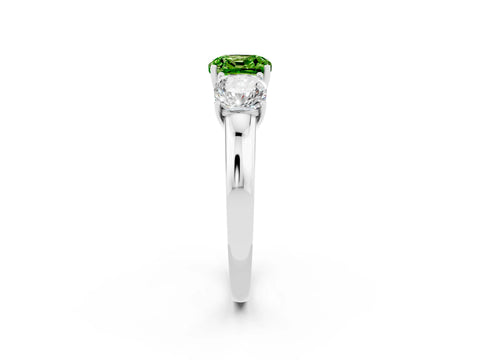 White gold Cushion Cut Peridot Three-Stone Ring with Four-Prong Setting and Classic Band_2