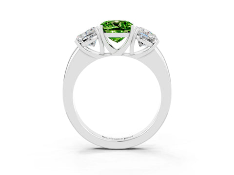 White gold Cushion Cut Peridot Three-Stone Ring with Four-Prong Setting and Classic Band_3