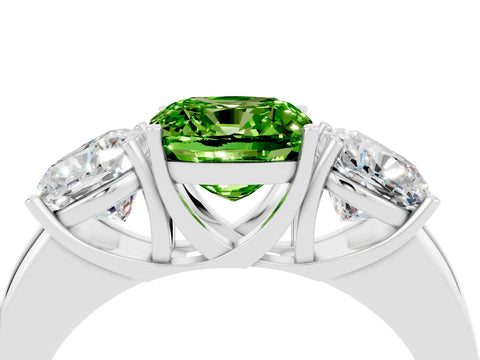 White gold Cushion Cut Peridot Three-Stone Ring with Four-Prong Setting and Classic Band_4