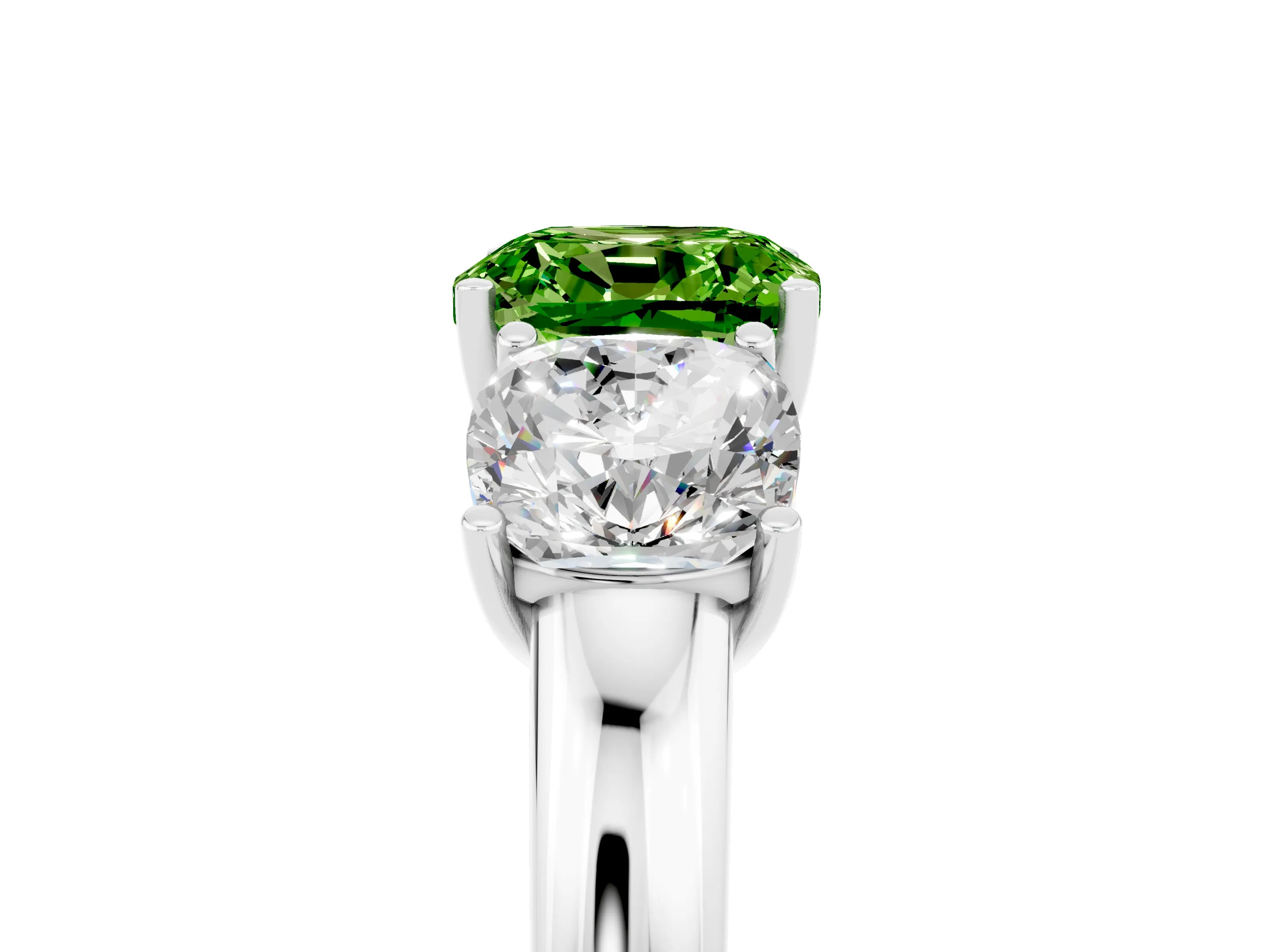 White gold Cushion Cut Peridot Three-Stone Ring with Four-Prong Setting and Classic Band_5
