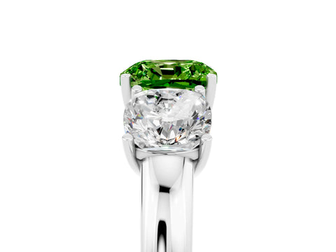 White gold Cushion Cut Peridot Three-Stone Ring with Four-Prong Setting and Classic Band_5