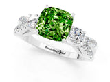 White gold Cushion Cut Peridot Three-Stone Ring with Pavé Split Shank and Four-Prong Setting_13