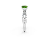 White gold Cushion Cut Peridot Three-Stone Ring with Pavé Split Shank and Four-Prong Setting_14