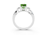 White gold Cushion Cut Peridot Three-Stone Ring with Pavé Split Shank and Four-Prong Setting_15