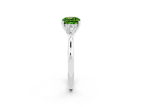 White gold Cushion Cut Peridot Three-Stone Ring with Pear Side Stones and Four-Prong Setting_14