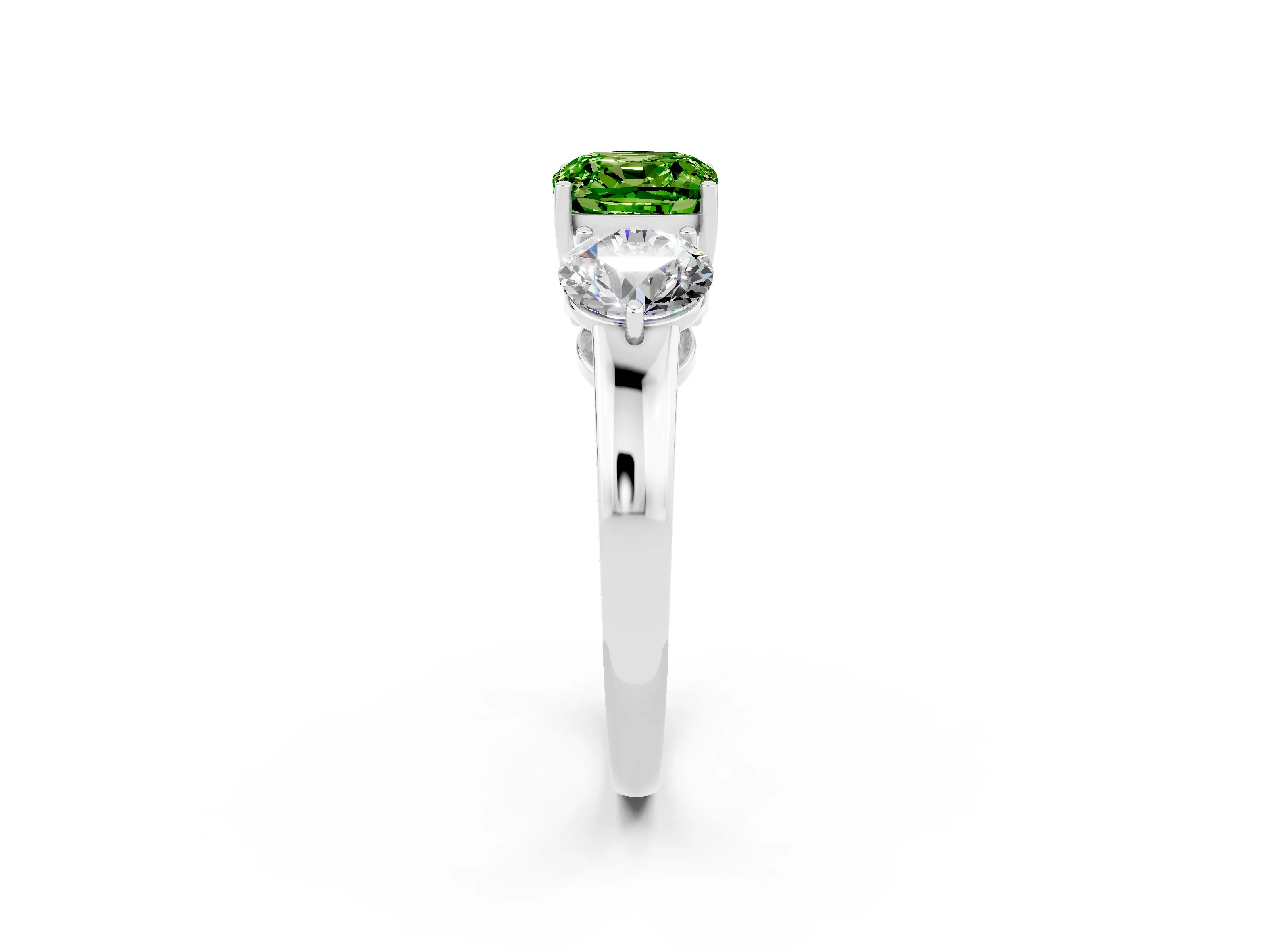 White gold Cushion Cut Peridot Three-Stone Ring with Prong Setting and Classic Band_2