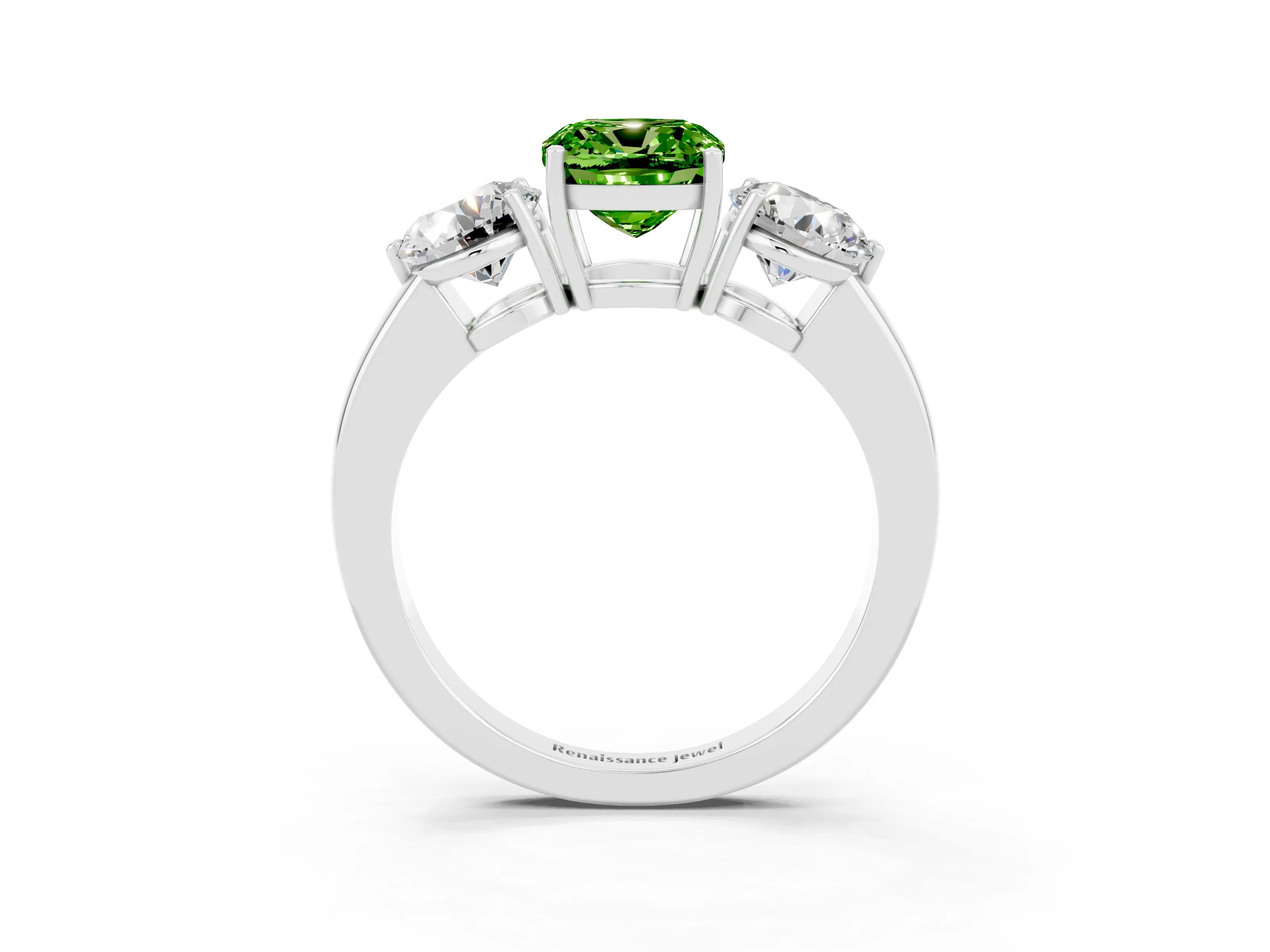 White gold Cushion Cut Peridot Three-Stone Ring with Prong Setting and Classic Band_3