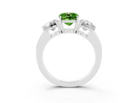 White gold Cushion Cut Peridot Three-Stone Ring with Prong Setting and Classic Band_3