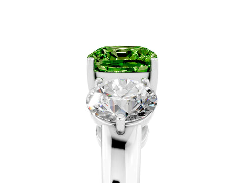 White gold Cushion Cut Peridot Three-Stone Ring with Prong Setting and Classic Band_5