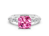 White gold Cushion Cut Pink Sapphire Cluster Side Stone Solitaire Ring with Prong Setting_48