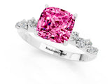 White gold Cushion Cut Pink Sapphire Cluster Side Stone Solitaire Ring with Prong Setting_49