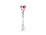 White gold Cushion Cut Pink Sapphire Cluster Side Stone Solitaire Ring with Prong Setting_50