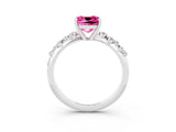White gold Cushion Cut Pink Sapphire Cluster Side Stone Solitaire Ring with Prong Setting_51