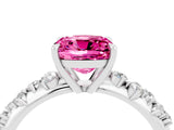 White gold Cushion Cut Pink Sapphire Cluster Side Stone Solitaire Ring with Prong Setting_52